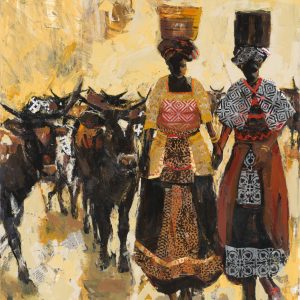 Women leading Cattle